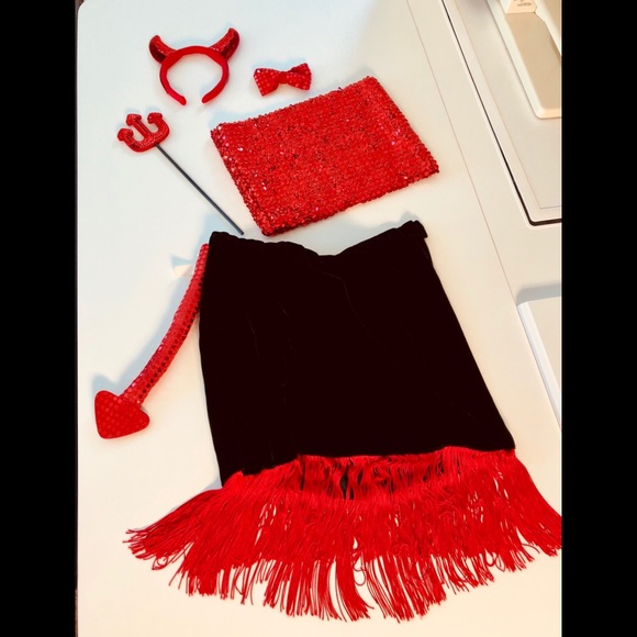 Mardi Gras sequins devil 4pc Quality accessories bowtie tails Pitchfork headband - Picture 14 of 14